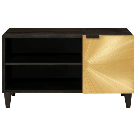 vidaXL TV-kast Zwart en Goud 80 x 33 x 46 cm massief mangohout afbeelding3 - 1