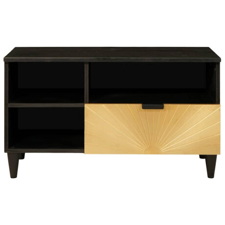vidaXL TV-kast Zwart en Goud 80 x 33 x 46 cm massief mangohout afbeelding3 - 1