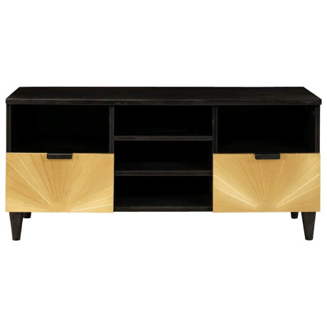 vidaXL TV-kast Zwart en Goud 100 x 33 x 46 cm massief mangohout afbeelding3 - 1