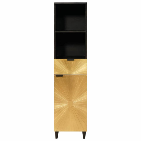 vidaXL Badkamer Kast Zwart en Goud 38 x 33 x 160 cm massief mangohout afbeelding3 - 1