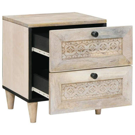 vidaXL Nachtkastje 2 pcs Beige 40 x 33 x 46 cm massief mangohout afbeelding3 - 1