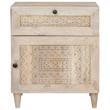 vidaXL Nachtkastje met lade Beige 50 x 33 x 60 cm massief mangohout afbeelding3 - 1