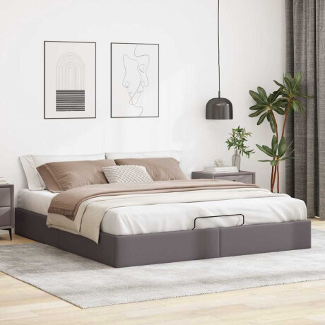 vidaXL Bedframe zonder matras 200x200 cm kunstleer grijs afbeelding3 - 1