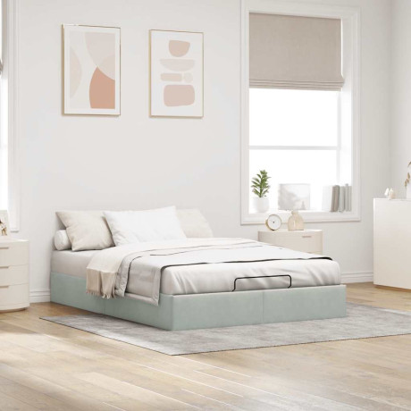 vidaXL Ottoman bedframe zonder matras 140x200 cm fluweel lichtgrijs afbeelding3 - 1