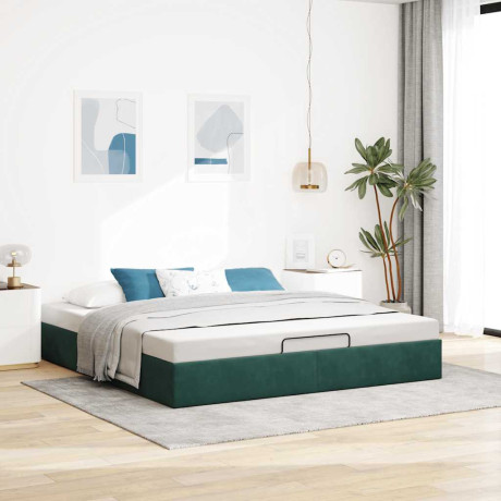 vidaXL Bedframe zonder matras 160x200 cm fluweel donkergroen afbeelding3 - 1