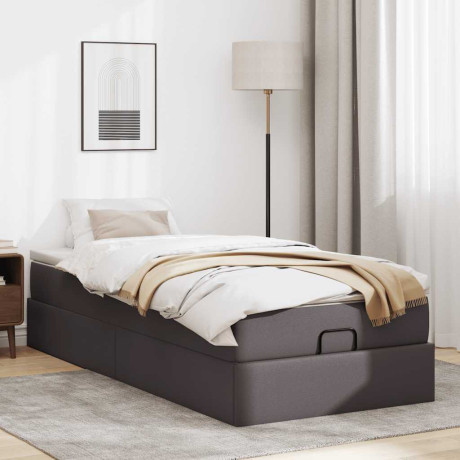 vidaXL Bedframe met matras 90x200cm kunstleer grijs afbeelding3 - 1