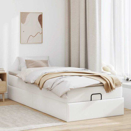 vidaXL Ottoman bed met matras 100x200cm kunstleer wit afbeelding3 - 1