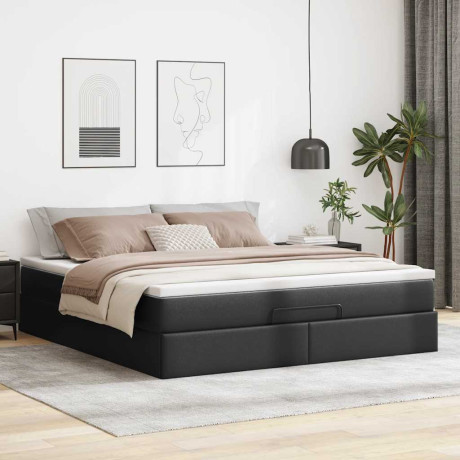 vidaXL Bedframe met matras 160x200cm kunstleer zwart afbeelding3 - 1