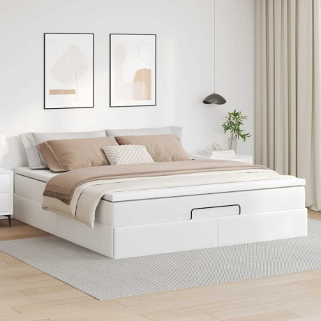 vidaXL Bedframe met matras 160x200cm kunstleer wit afbeelding3 - 1