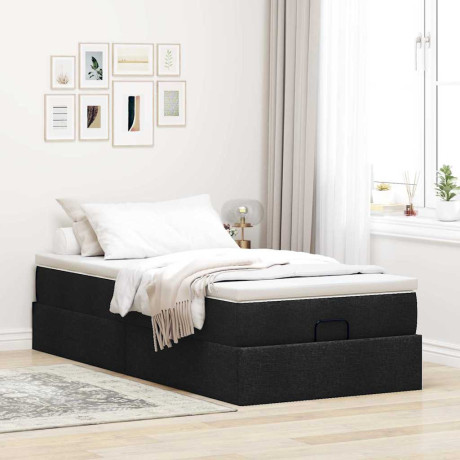 vidaXL Bedframe met matras 90x200cm stof zwart afbeelding3 - 1