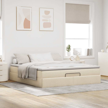 vidaXL Bedframe met matras 180x200cm stof crèmekleurig afbeelding3 - 1