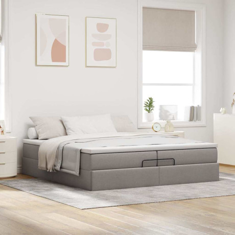 vidaXL Bedframe met matrassen 200x200cm stof taupe afbeelding3 - 1