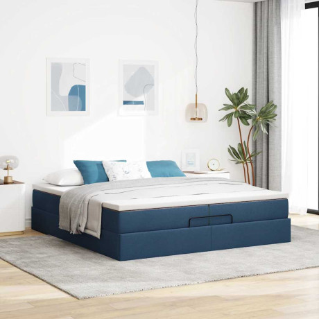 vidaXL Bedframe met matrassen 200x200cm stof blauw afbeelding3 - 1