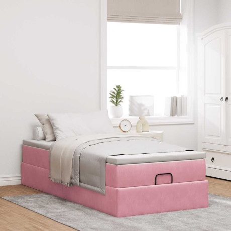 vidaXL Bedframe met matras 80x200cm fluweel roze afbeelding3 - 1