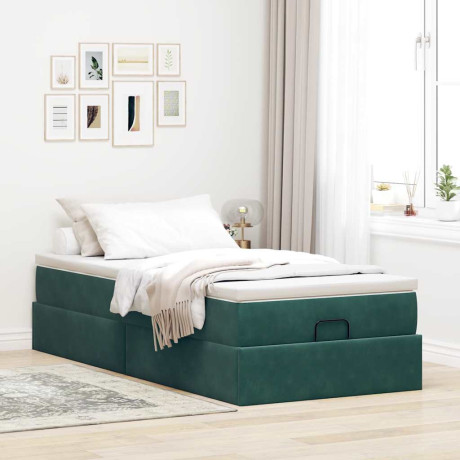 vidaXL Bedframe met matras 90x190cm fluweel donkergroen afbeelding3 - 1