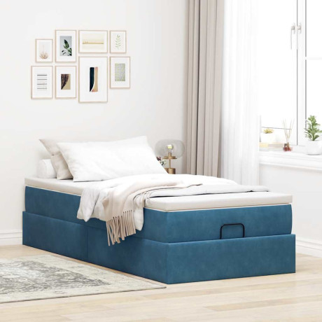 vidaXL Bedframe met matras 90x200cm fluweel donkerblauw afbeelding3 - 1