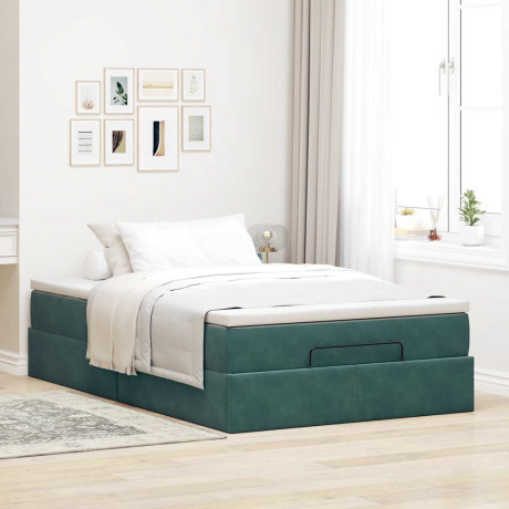 vidaXL Bedframe met matras 120x190 cm fluweel donkergroen afbeelding3 - 1