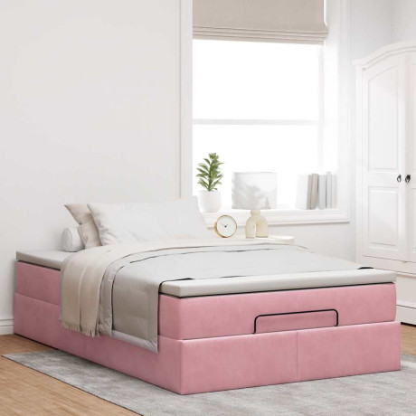 vidaXL Bedframe met matras 120x190 cm fluweel roze afbeelding3 - 1