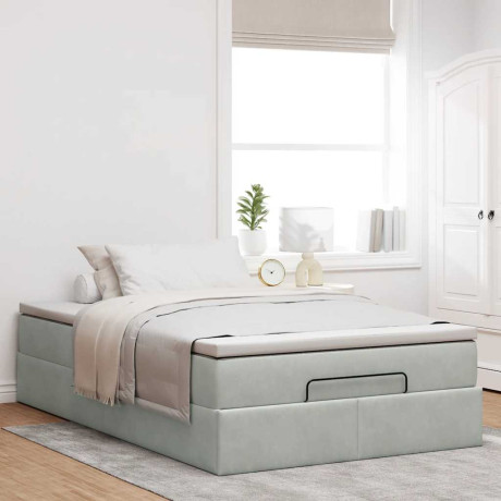 vidaXL Ottoman bed met matras 120x200 cm fluweel lichtgrijs afbeelding3 - 1