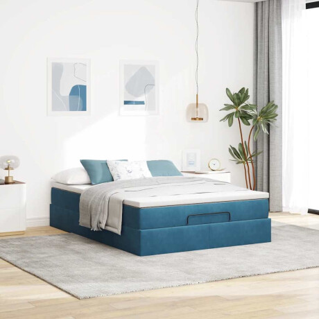 vidaXL Ottoman bed met matras 140x200cm fluweel donkerblauw afbeelding3 - 1