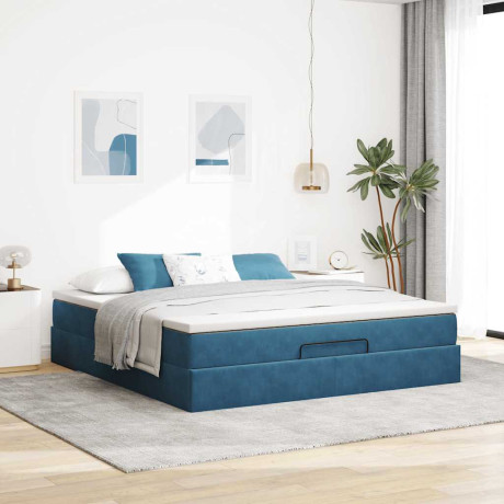 vidaXL Bedframe met matras 180x200 cm fluweel donkerblauw afbeelding3 - 1