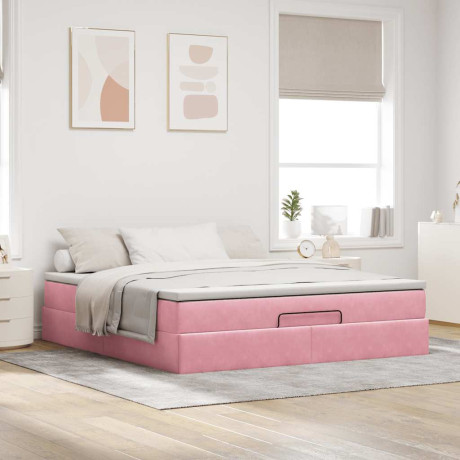 vidaXL Bedframe met matras 180x200 cm fluweel roze afbeelding3 - 1