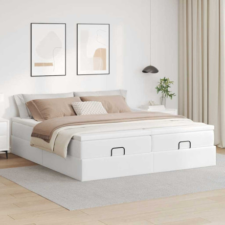 vidaXL Bedframe met matrassen 160x200cm kunstleer wit afbeelding3 - 1