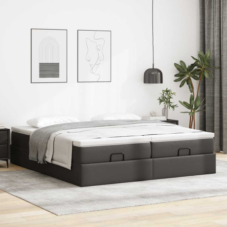 vidaXL Bedframe met matrassen 200x200cm kunstleer zwart afbeelding3 - 1