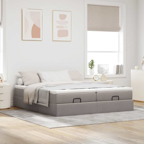 vidaXL Bedframe met matrassen 200x200cm stof taupe afbeelding3 - 1