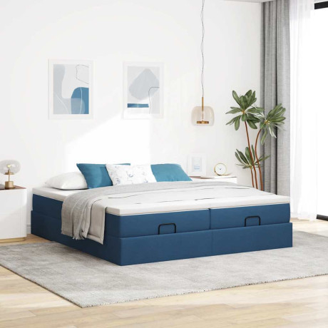 vidaXL Bedframe met matrassen 200x200cm stof blauw afbeelding3 - 1