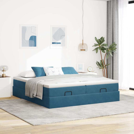 vidaXL Bedframe met matrassen 160x200cm fluweel donkerblauw afbeelding3 - 1