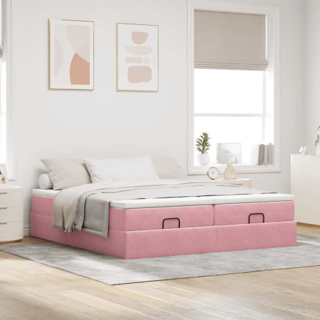 vidaXL Bedframe met matrassen 160x200cm fluweel roze afbeelding3 - 1