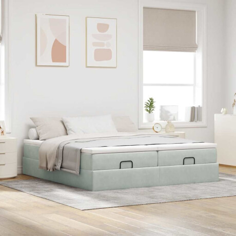 vidaXL Ottoman bed met matrassen 200x200cm fluweel lichtgrijs afbeelding3 - 1