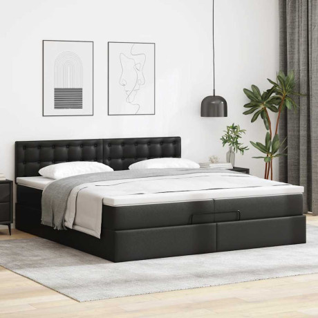 vidaXL Bedframe met matrassen 200x200cm kunstleer zwart afbeelding3 - 1