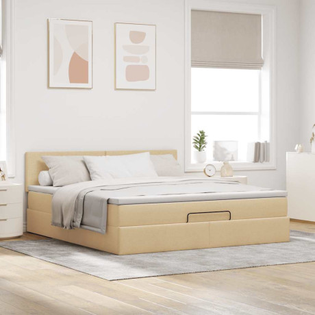 vidaXL Bedframe met matras 160x200cm stof crèmekleurig afbeelding3 - 1