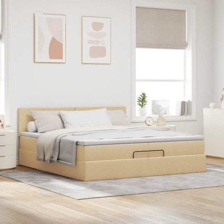 vidaXL Bedframe met matras 200x200 cm stof crèmekleurig afbeelding3 - 1