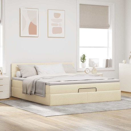 vidaXL Bedframe met matras 160x200cm stof crèmekleurig afbeelding3 - 1