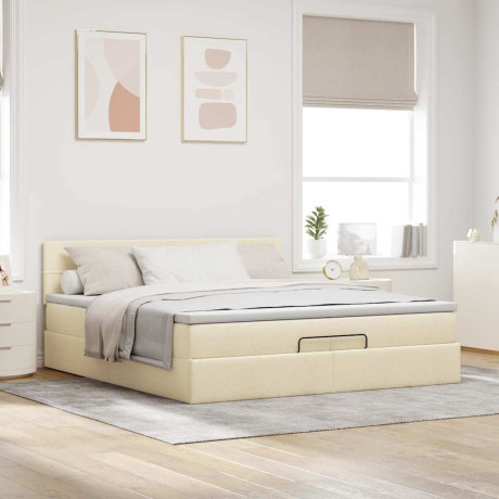 vidaXL Bedframe met matras 200x200 cm stof crèmekleurig afbeelding3 - 1