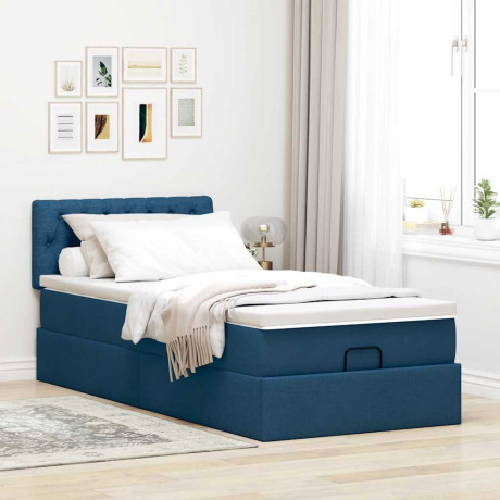 vidaXL Bedframe met matras 90x200cm stof blauw afbeelding3 - 1