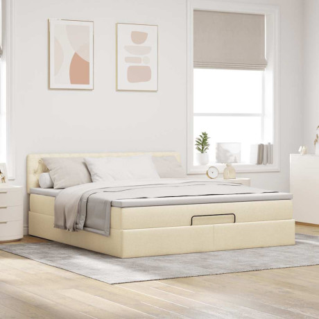 vidaXL Bedframe met matras 160x200cm stof crèmekleurig afbeelding3 - 1