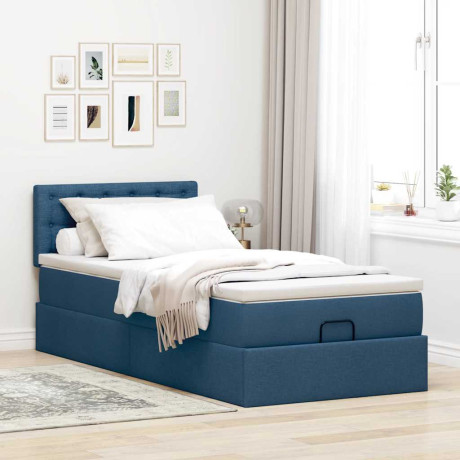 vidaXL Bedframe met matras 90x200cm stof blauw afbeelding3 - 1