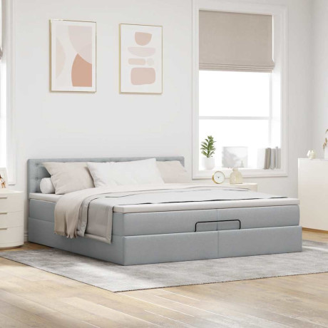 vidaXL Ottoman bed met matras 200x200 cm stof lichtgrijs afbeelding3 - 1