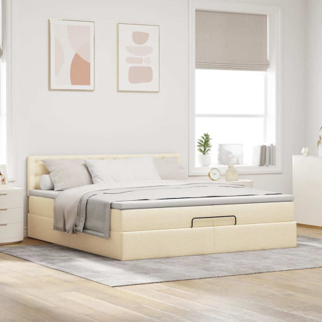 vidaXL Bedframe met matras 200x200 cm stof crèmekleurig afbeelding3 - 1