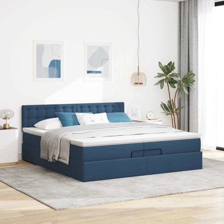 vidaXL Ottoman bed met matras 200x200 cm stof blauw afbeelding3 - 1