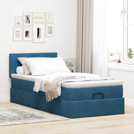 vidaXL Bedframe met matras 80x200cm fluweel donkerblauw afbeelding3 - 1