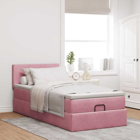 vidaXL Bedframe met matras 80x200cm fluweel roze afbeelding3 - 1