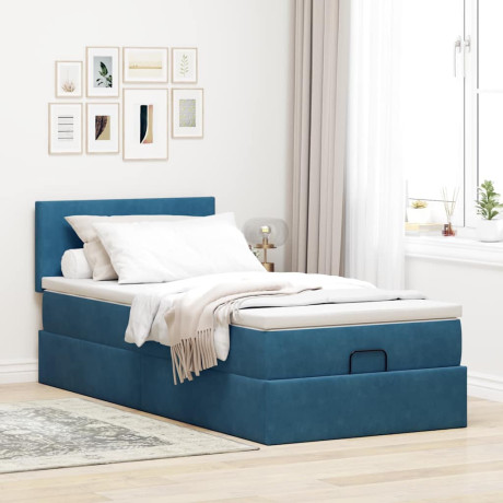 vidaXL Bedframe met matras 90x200cm fluweel donkerblauw afbeelding3 - 1