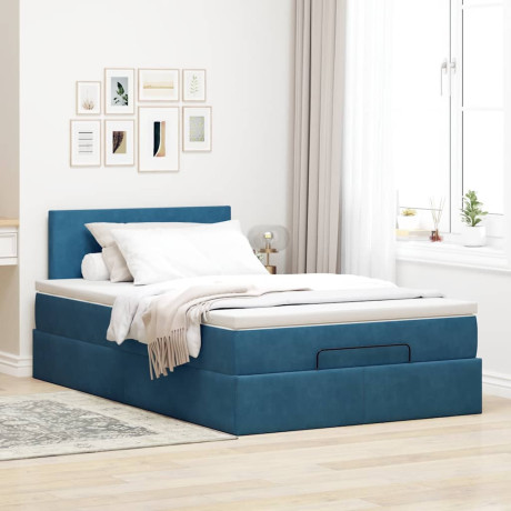 vidaXL Bedframe met matras 120x190 cm fluweel donkerblauw afbeelding3 - 1