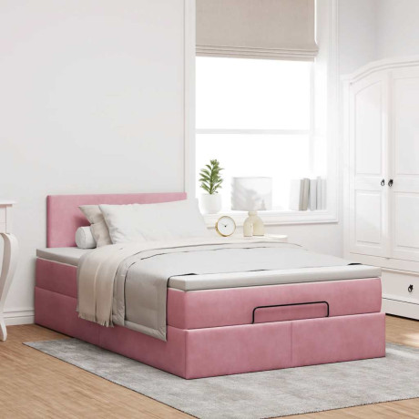 vidaXL Bedframe met matras 120x190 cm fluweel roze afbeelding3 - 1