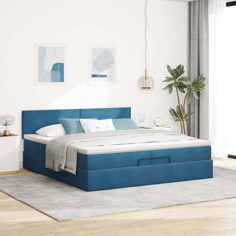 vidaXL Ottoman bed met matras 200x200 cm fluweel donkerblauw afbeelding3 - 1
